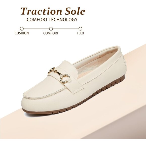 Women's Beige pu Faux Leather Arch Support Casual Slip on Comfort Penny Loafers - Picture 6 of 7